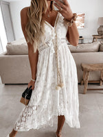 Load image into Gallery viewer, CUPSHE Women's Summer Dresses Sleeveless Lace Casual Tassel Beach Spaghetti Straps Flowy Maxi Sun Dress White, M
