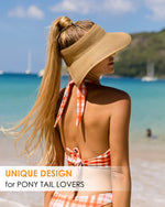 Load image into Gallery viewer, FURTALK Sun Visor Hats for Women Wide Brim Straw Ponytail Summer Beach Hat UV UPF Packable Foldable Travel Khaki
