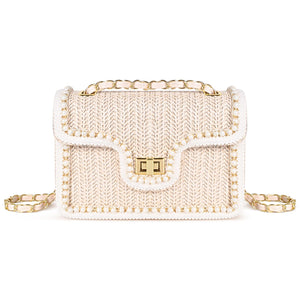 OWGSEE Straw Crossbody Bags for Women Summer Pearl Straw Clutch Purse Woven Shoulder Bag Vacation Handbags (Medium)