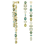 Load image into Gallery viewer, Swarovski Gema Drop Earrings, Asymmetrical design, Mixed cuts, Long, Green, Gold-tone Finish
