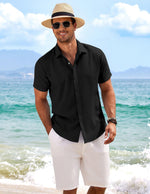 Load image into Gallery viewer, COOFANDY Men's Linen Shirts Short Sleeve Casual Shirts Button Down Shirt for Men Beach Summer Wedding Shirt Black
