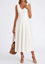 Load image into Gallery viewer, PRETTYGARDEN Summer Dresses for Women 2026 Spring Casual Sleeveless V Neck Pleated Midi Work Cocktail Wedding Guest Dress(White,Medium)
