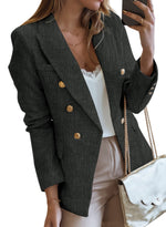 Load image into Gallery viewer, Happy Sailed Double Breasted Tweed Blazers for Women Slim Fitted Professional Lapel Collar Office Blazer Jackets Fall Long Sleeve Open Front Business Suits for Work Black Medium
