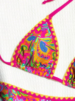 Load image into Gallery viewer, COZYEASE Women&#39;s Bikini Sets 2 Piece Halter Triangle Allover Print Swimsuit Set Boho Knot Side Bathing Suit Set Multicolor Small
