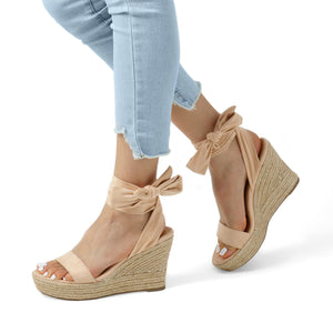 DREAM PAIRS Womens Open Toe Espadrilles Dressy Lace Up Strappy Wedges Sandals SDPW2301W,Nude,8