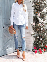 Load image into Gallery viewer, siliteelon Women's Button Down Shirts Long Sleeve Dress Shirts Wrinkle Free Collared Work Office Solid Blouses Corset Tops - White L
