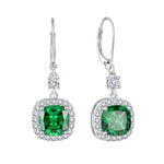 Load image into Gallery viewer, Inpasne Women Leverback Earrings 925 Sterling Silver Princess Cut Halo Earrings Emerald May Birthstone Dangle Drop Earrings for Women Her Mom Wife
