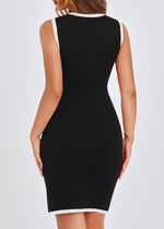 Load image into Gallery viewer, KIRUNDO Women&#39;s Semi Formal Business Casual Dress 2025 Summer Elegant Knit Slim Fit Color Block Button Work Office Dresses(Black, Medium)
