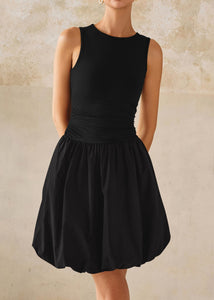 KIRUNDO Summer Bubble Dress for Women 2025 Casual Mini Spring Bodycon Cocktail Dresses Sleeveless Drop Waist Sundress Beach(Black, Large)