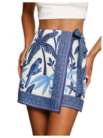 Load image into Gallery viewer, MakeMeChic Women's Summer Boho Wrap Mini Skirt Beach Vacation Short Skirts Blue and White Small

