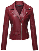 Load image into Gallery viewer, Tanming Women&#39;s Faux Leather Moto Biker Short Coat Jacket (WineRed-M)
