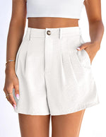 Load image into Gallery viewer, PRETTYGARDEN Womens Shorts Casual 2026 Summer Elastic High Waist Zipper Button Tailored Shorts Pleated Beach Vacation Clothes (White,Medium)
