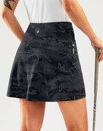 Load image into Gallery viewer, SANTINY 16&quot; Golf Skorts Skirts for Women Zipper Pockets Women&#39;s High Waisted Tennis Skirt Athletic Skort (Grey Camo_M)
