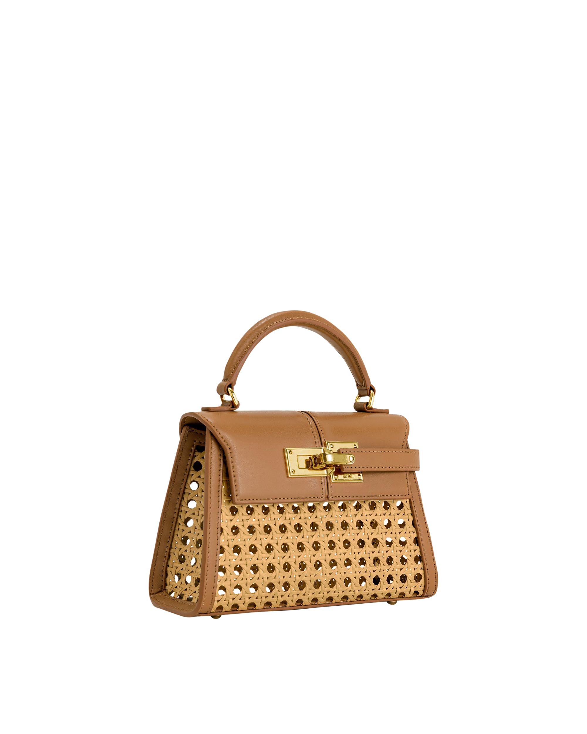 JW PEI Women's Elise Top Handle Bag - Brown Faux Bamboo Woven
