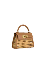 Load image into Gallery viewer, JW PEI Women&#39;s Elise Top Handle Bag - Brown Faux Bamboo Woven
