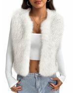 Load image into Gallery viewer, BTFBM Faux Fur Vest For Women 2025 Trendy Fall Sleeveless Cropped Fuzzy Jacket Fluffy Winter Coats Furry Vests Outerwear(White, Medium)
