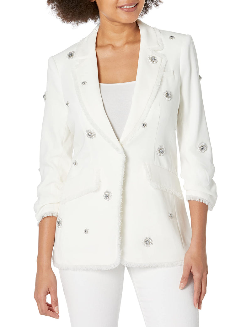 Cinq a Sept Women's Pearl Ditsy Flower Embroidered Khloe Blazer, Ivory, 6