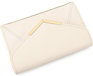 DEXMAY Women Envelope Clutch Faux Saffiano Leather Evening Handbag Foldover Clutch Bag Formal Dressy Purse Ivory