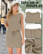 Load image into Gallery viewer, JoyMotion 2 Piece Skirt Sets for Women Cotton Summer Outfits Cropped Tennis Skirts Casual Lounge Matching Skort(Khaki,Medium)
