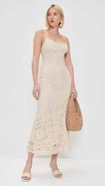 Load image into Gallery viewer, Bardot Women&#39;s Adoni Crochet Midi Dress, Light Beige, Off White, 2
