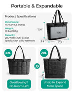 Load image into Gallery viewer, BAGSMART Expandable Tote Bag for Women, Zippered Puffer Design with Water-Resistant Quilted, Nurse and Carry-On Travel Bag, Black

