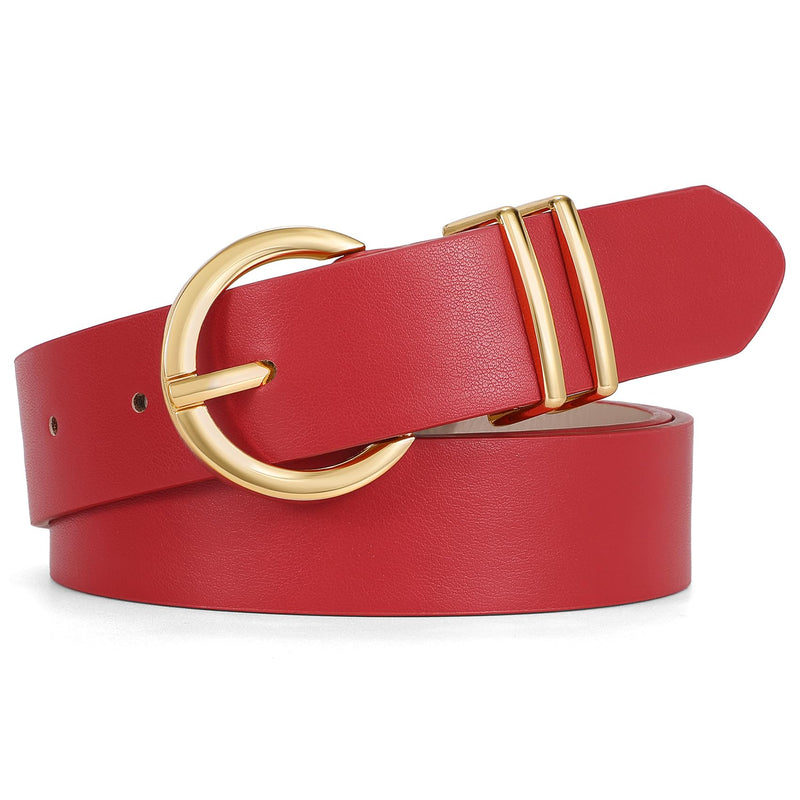 WHIPPY Women Leather Belt Fashion Design belt Gold Buckle Ladies Belt for Jeans Pants Dresses Red S