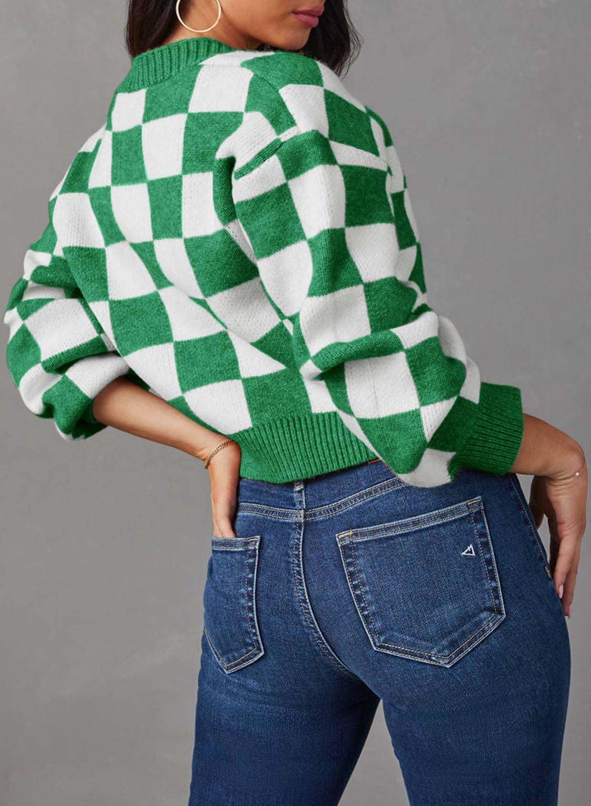 Dokotoo Cardigan Sweaters for Women Button Up Long Sleeve Cable Knit Cropped Sweater 2025 Winter V Neck Plaid Sweaters Fashion Loose Cardigans Coats Outerwear Green L