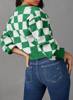 Load image into Gallery viewer, Dokotoo Cardigan Sweaters for Women Button Up Long Sleeve Cable Knit Cropped Sweater 2025 Winter V Neck Plaid Sweaters Fashion Loose Cardigans Coats Outerwear Green L
