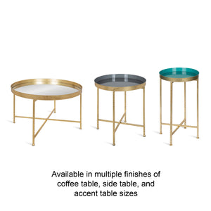 Kate and Laurel Celia Metal Foldable Round Accent Table, 18.25" x 18.25" x 22", Glass Surface and Gold Frame, Modern Minimalist Design and Detachable Magnetic Tabletop
