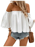 Load image into Gallery viewer, SweatyRocks Women&#39;s Sexy Cute Off Shoulder Ruffle Hem Flowy Chiffon Blouses Top White Small
