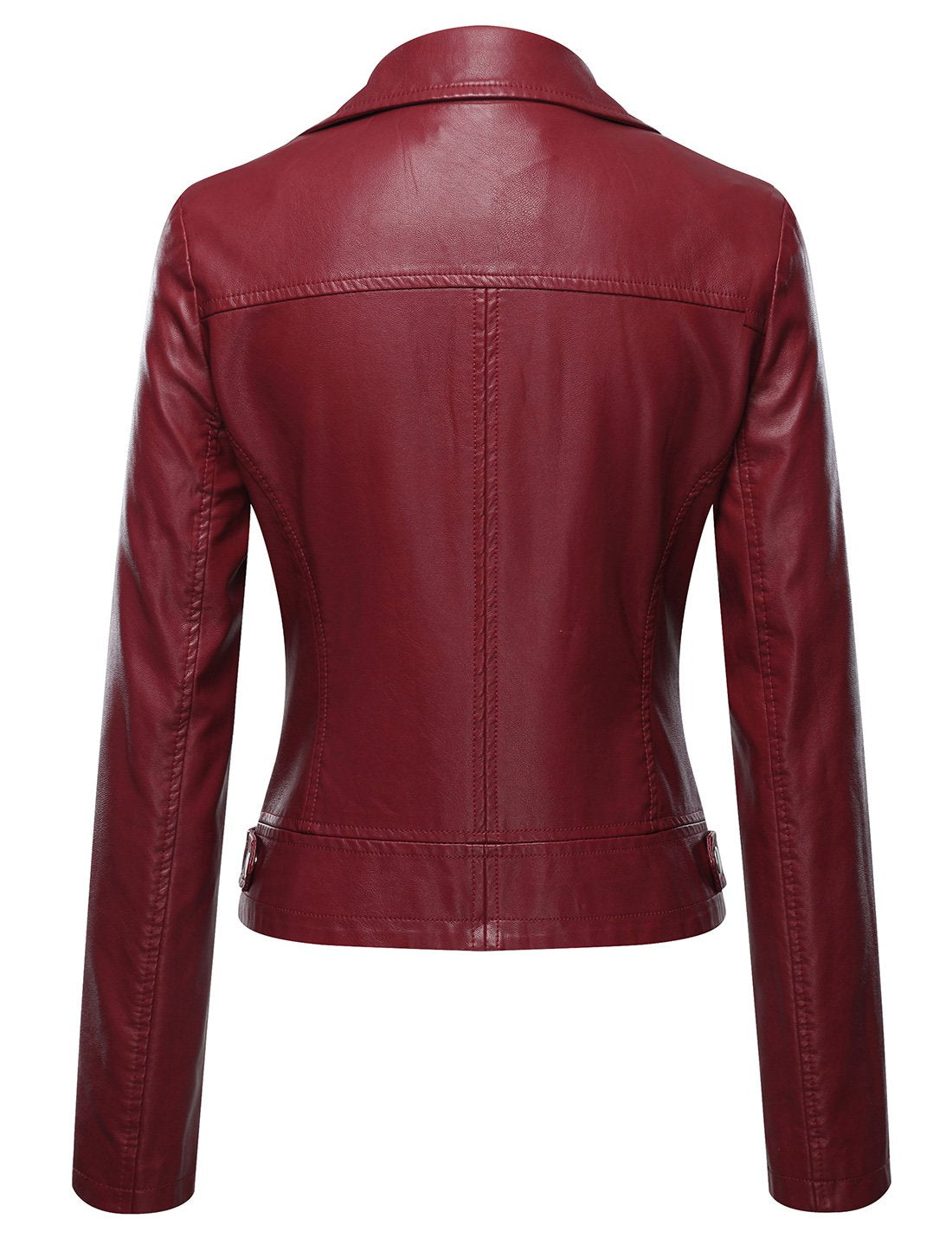 Tanming Women's Faux Leather Moto Biker Short Coat Jacket (WineRed-M)