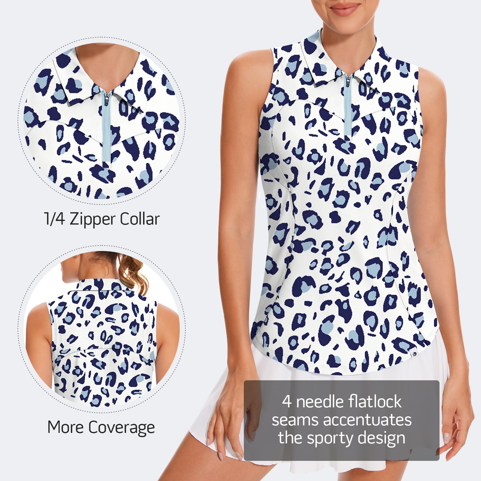 Soneven Women's Leopard Sleeveless Golf Shirts Tennis Polo Shirt Moisture Wicking Tank Tops Athletic Shirt