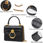 Load image into Gallery viewer, FEIMINA Croc Embossed Top Handle Handbag for Women Leather Mini Crossbody Purse with Gold Chain Strap Ring Closure Evening Bag for Ladies Girls (7.3" L x 5.5" H, Black)
