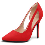 Load image into Gallery viewer, mysoft Women's Stiletto Heels Pumps Closed Toe 4IN Cut Out High Heels Pointed Toe Dress Shoes Red Suede
