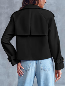 Saodimallsu Women Crop Double Breasted Trench Coat Raglan Sleeve Work Office Cropped Jacket With Pockets