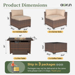 Load image into Gallery viewer, Aoxun 8 Piece Patio Furniture Set with 44” Fire Pit Table Wicker Rattan Outdoor Sectional Sofa Set with Coffee Table and Thickened Cushions, Beige (Waterproof Cover Included)
