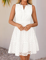 Load image into Gallery viewer, ZESICA Women's Summer Sleeveless Mini Dresses 2026 Spring V Neck Hollow Out Eyelet Flowy A Line Beach Vacation Sundress White Medium
