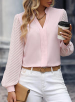Load image into Gallery viewer, ZOOMOON Womens Tops Dressy Casual Sheer Long Sleeve V Neck Shirts Loose Flowy Business Work Blouses for Women Pink M
