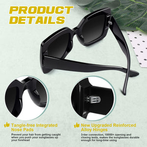 GQUEEN Oversized Square Frame Sunglasses Womens Retro Vintage Trendy Black Shades,S904