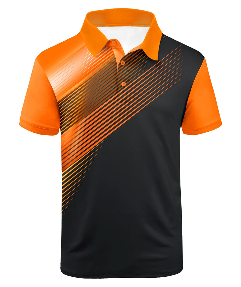ZITY Mens Golf Shirt Short Sleeve Sport Moisture Wicking Performance Print Golf Polo Shirts for Men Collared Casual T-Shirt Black Orange X-Large