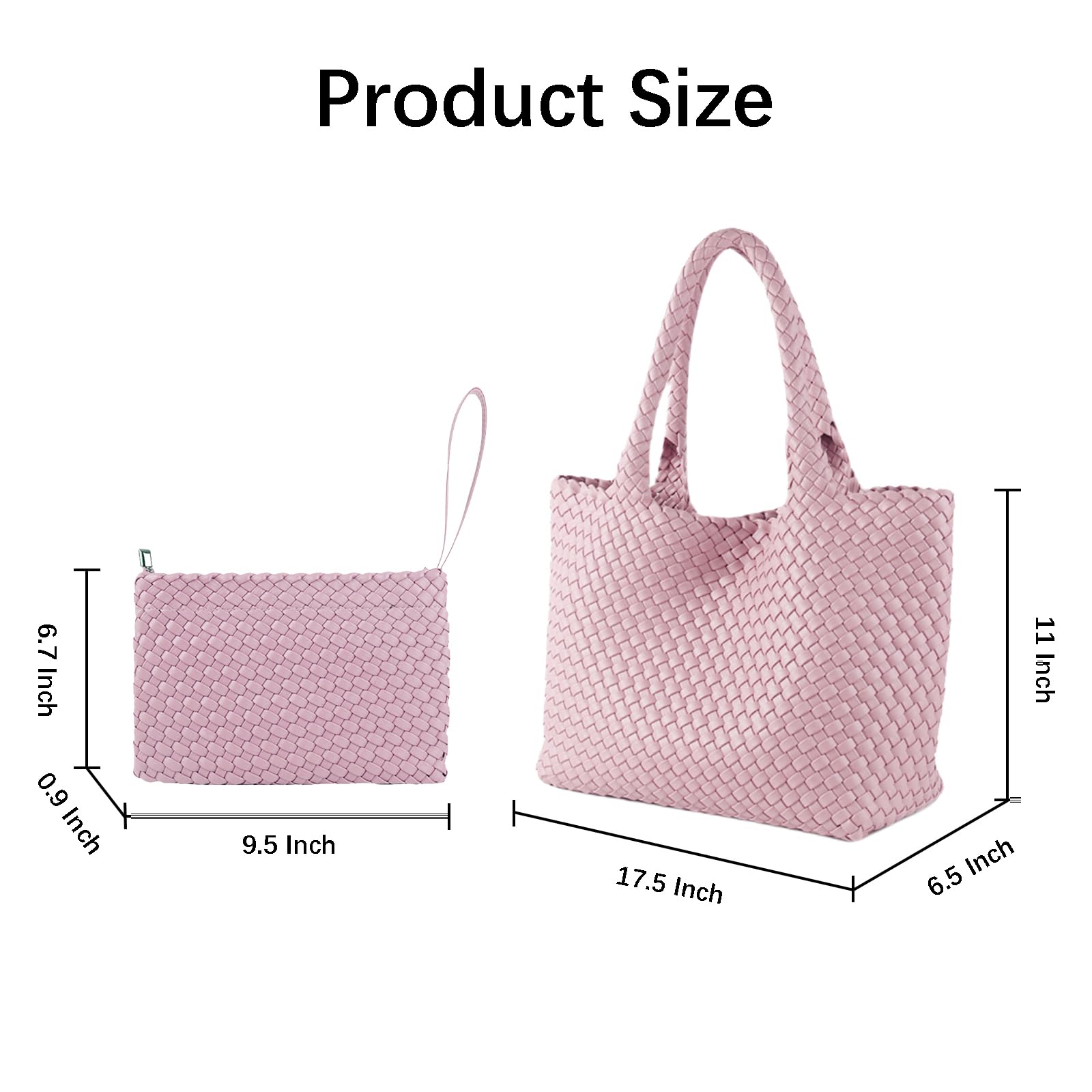 SporGenius Woven Tote Bag for Women, Vegan Leather Handwoven Bags with Small Handmade Purse, Large Travel Braided Top Handle Handbags (Pink)