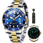 Load image into Gallery viewer, OLEVS Men Watch Gold Blue Watches for Men Waterproof Date Analog Quartz Luxury Casual Fashion Men&#39;s Wrist Watches Pro Diver Two Tone Men‘s Watch Dress Big Face Relojes para Hombres
