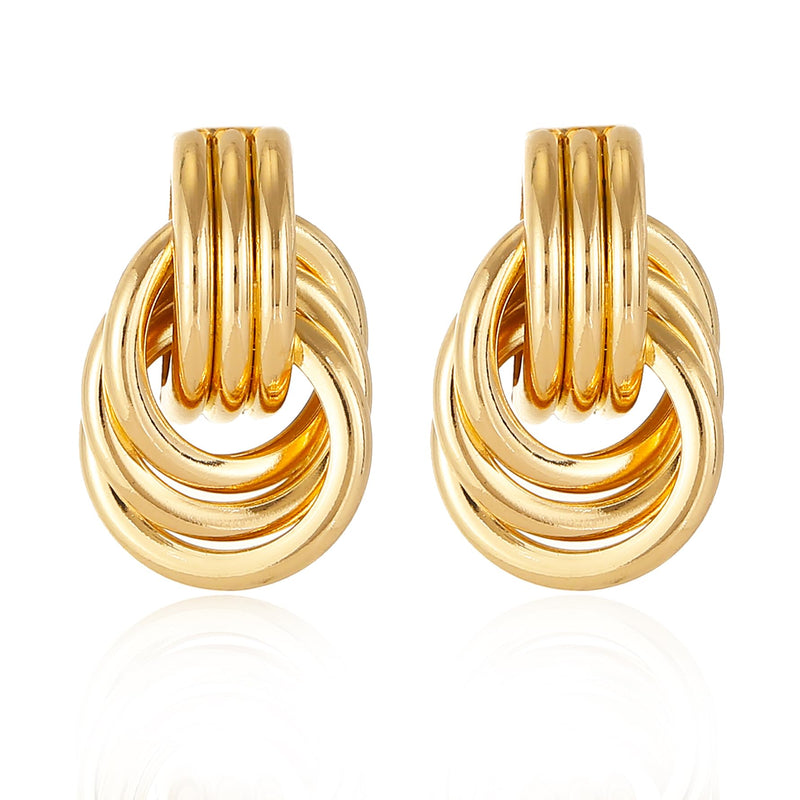 Chunky Gold Drop Earrings for Women - Minimalist Knot Earrings, Trendy Geometric Dangle Statement Earring Jewelry
