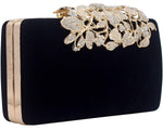 Load image into Gallery viewer, Dexmay Velvet Women Clutch Evening Bag with Rhinestone Crystal Flower Clasp Formal Purse for Party Black
