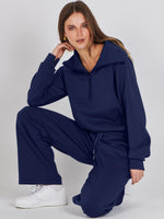 Load image into Gallery viewer, ANRABESS Women 2 Piece Outfits 2025 Fall Fashion Airport Wide Leg Pants Lounge Set Leisure Travel Vacation Clothes Sweatsuits Navy Blue Medium
