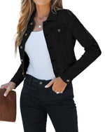 Load image into Gallery viewer, luvamia Women&#39;s Fashion Long Sleeve Denim Jean Jacket Black Cropped Denim Jacket True Black Size Medium
