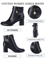 Load image into Gallery viewer, Coutgo Women&#39;s Ankle Boots Chunky Block Low Heel Vintage Tie Knot Booties Shoes with Side Zipper
