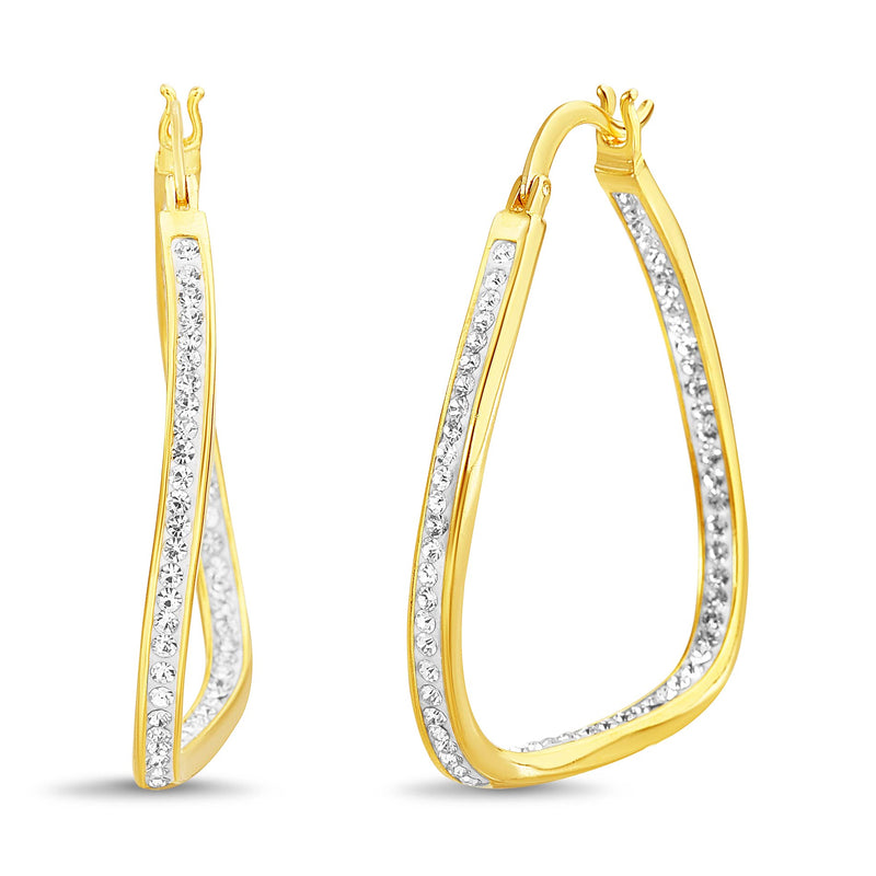 Devin Rose Wavy Oval 40mm Hoop Earrings for Women made with Faceted Crystals in Yellow Gold Plated Brass