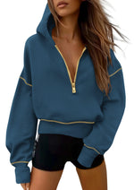 Load image into Gallery viewer, PRETTYGARDEN Women&#39;s Hooded Sweatshirts Long Sleeve Half Zip Cropped Hoodie Pullover Winter Fashion Clothes (Dark Blue,Medium)
