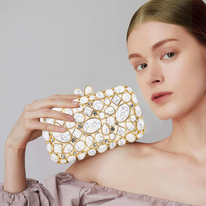 Turquoise Crystal Evening Clutch Bag Elegant Bride Wedding Party Purse for Women